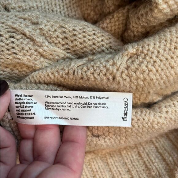 Eileen Fisher Cream Beige Airspun Wool Mohair Cable Knit Poncho Sweater NWT - Picture 7 of 7